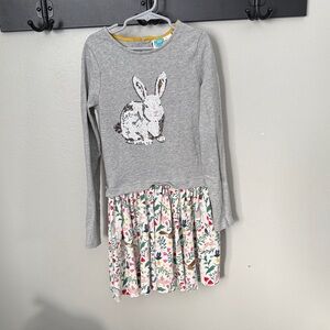 Mini Boden Gray Bunny Sequin Top with Floral Skirt Dress 9/10 Easter/spring